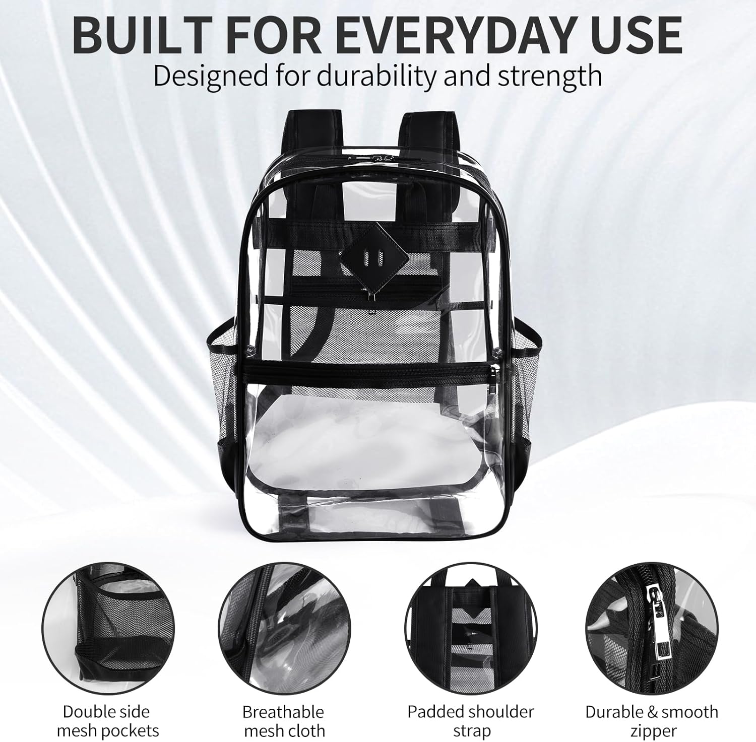 Clear backpack,Clear Backpack for School,Heavy Duty PVC Transparent Backpack, With Water-Resistant PVC Plastic Material and Ruggedly Ruinforced Shoulder Straps - Image 3