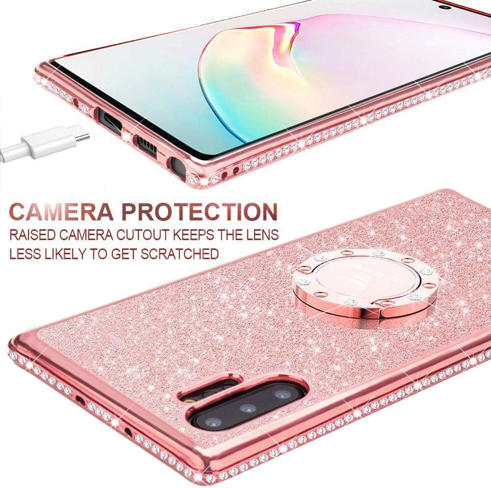 OCYCLONE Galaxy Note 10 Plus/Note 10 Plus 5G Case, Glitter Cute Case for Women Girls with Kickstand, Bling Diamond Rhinestone Bumper with Ring for Samsung Galaxy Note 10+ Plus 5G - Rose Gold Pink
