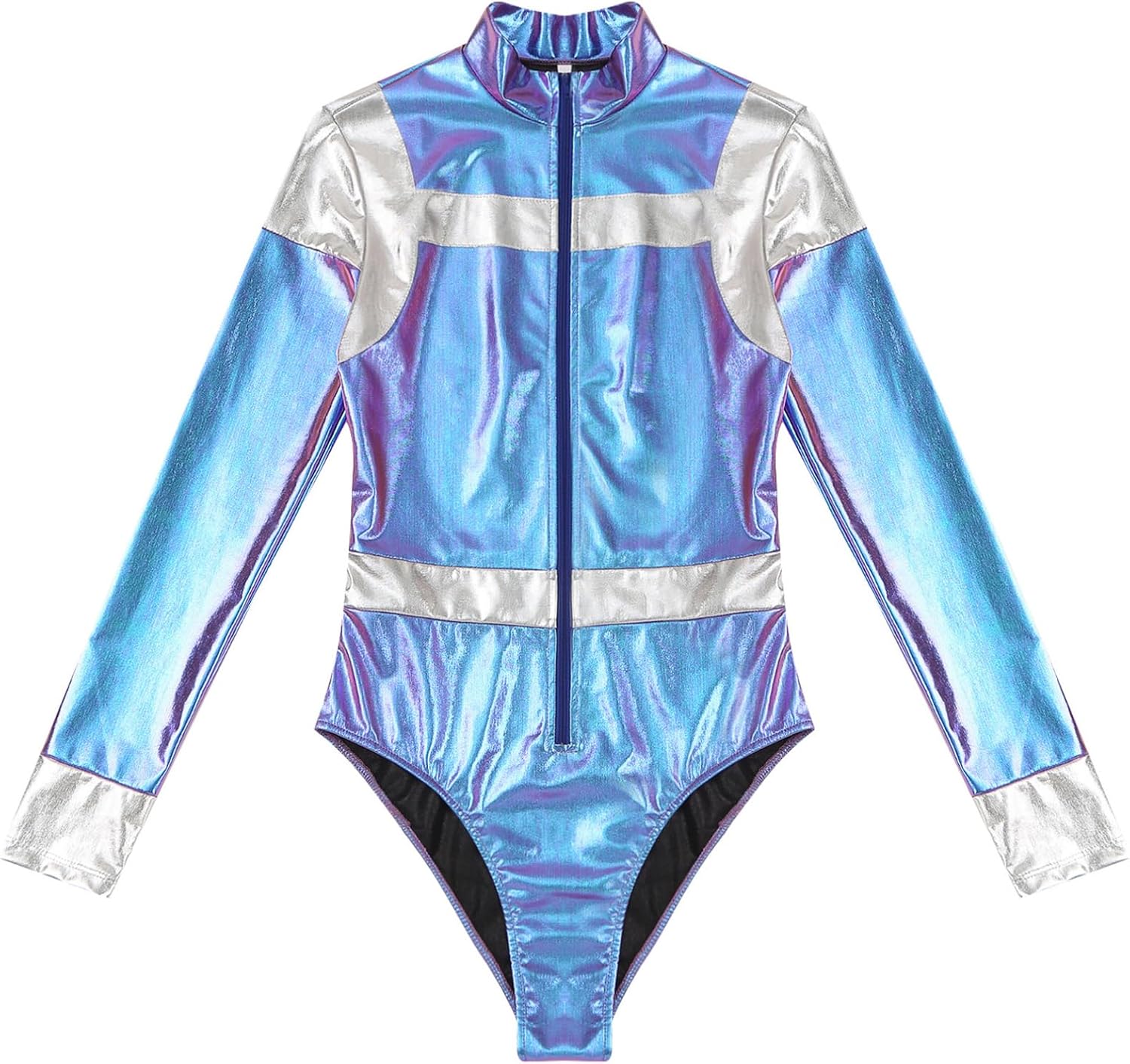 Linjinx Men's Space Astronaut Bodysuit Jumpsuit Shiny Long Sleeve Front Zipper Role-Playing Costume