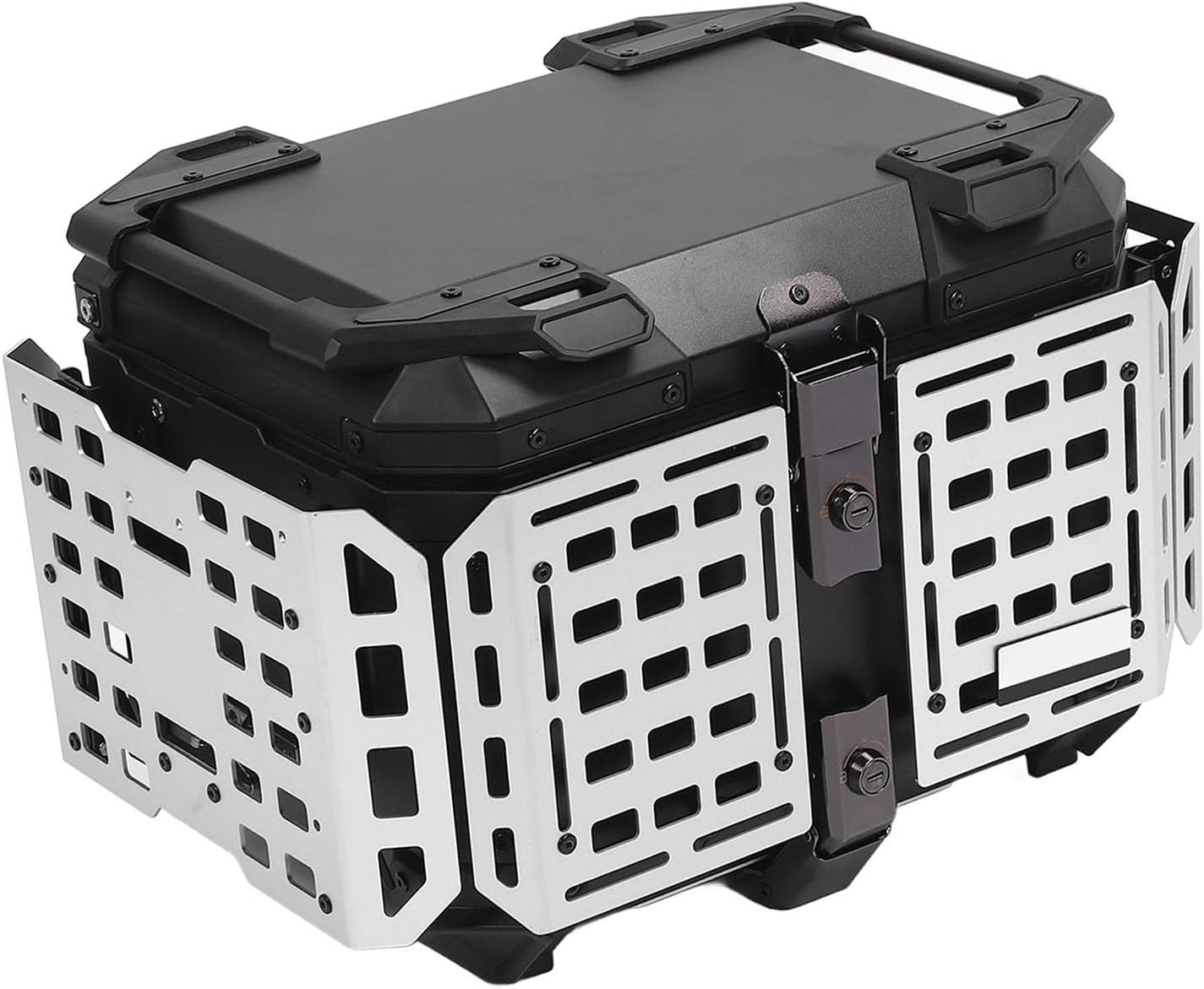 Rear Luggage Box with Enhanced Shockproof Protection, Aluminum Alloy Material for All Riders (Black and Silver)