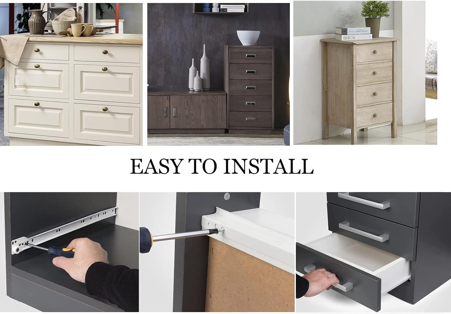 Heavy Duty 18-Inch Drawer Slides, Full Extension Cabinet Runners, Bottom/Side-Mounted Guide Rails for Dressers & Kitchens - 1 Pair