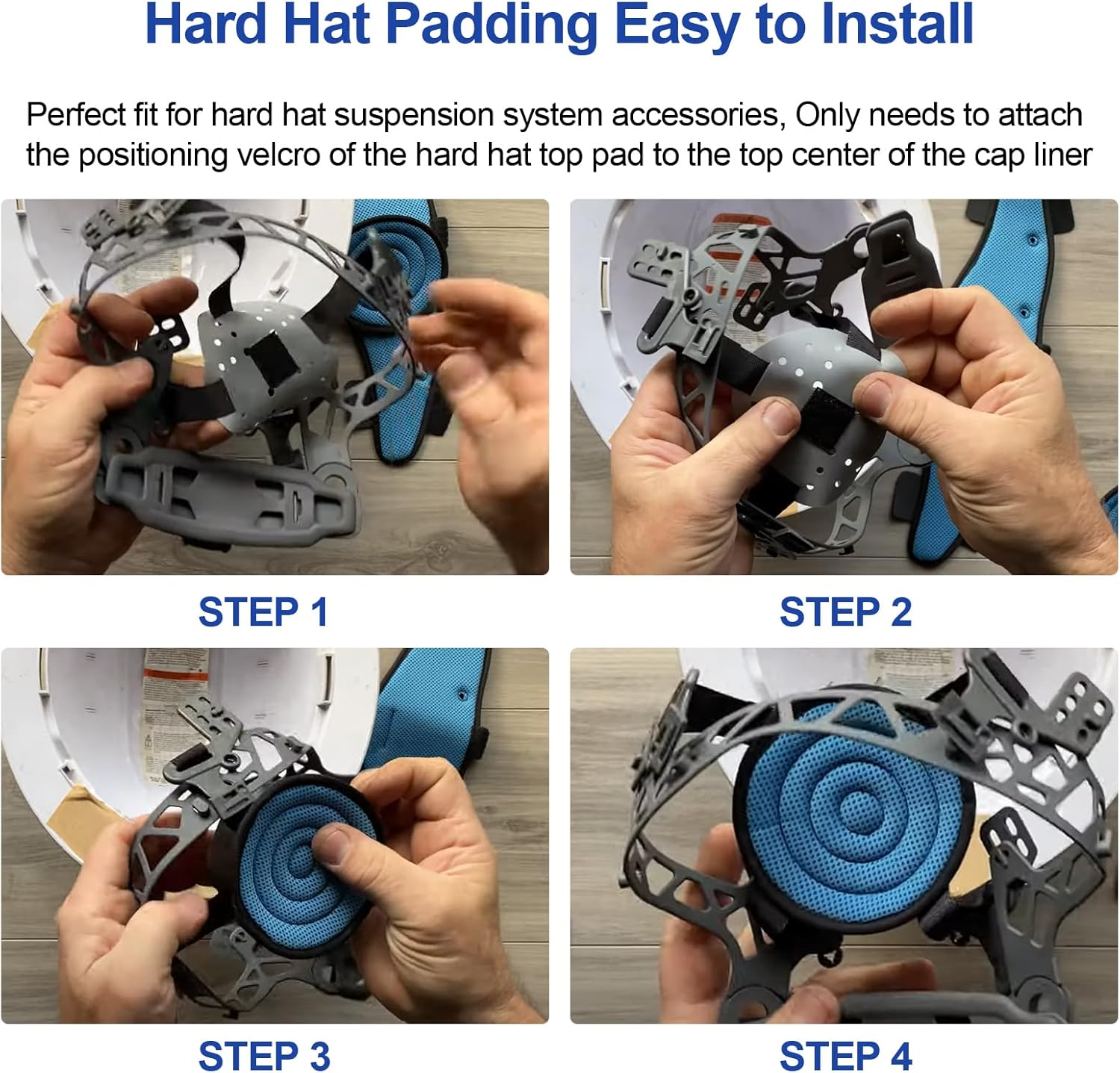 Hard Hat Top Pad Liner Replacement, Hard Hat Padding fit for Most Construction and Work Helmets, Cooling Inserts Reusable Washable Top Pad Suspension Cushion Replacement Accessorie - Blue 8 PACK
