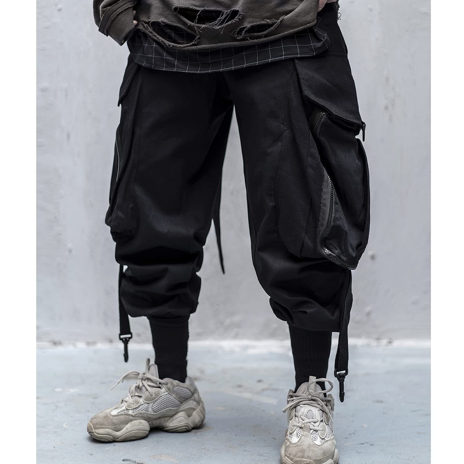 Niepce Inc Męskie japońskie spodnie Streetwear Techwear Cargo, Czarny, M