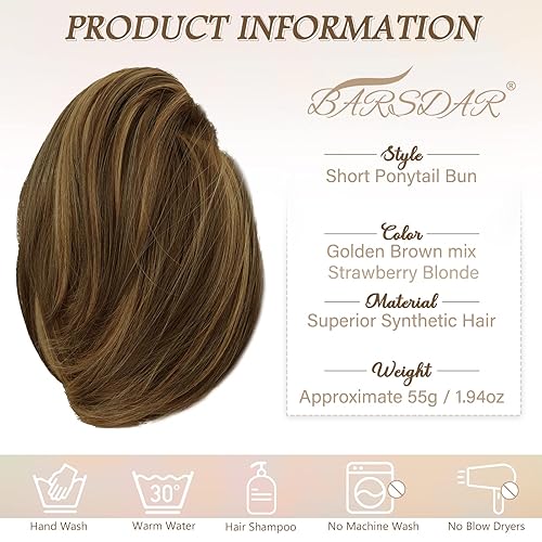 Miniatura 5 de BARSDAR Extensión de moño para coleta de caballo, lacio, sintético, totalmente corto, extensiones de moño de cola de caballo para mujer, extensiones