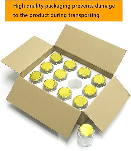 Vista 26 de Encheng Tarros hexagonales transparentes de 1.5 onzas, pequeños frascos de vidrio para miel con tapas (dorados), tarros Mason para hierbas