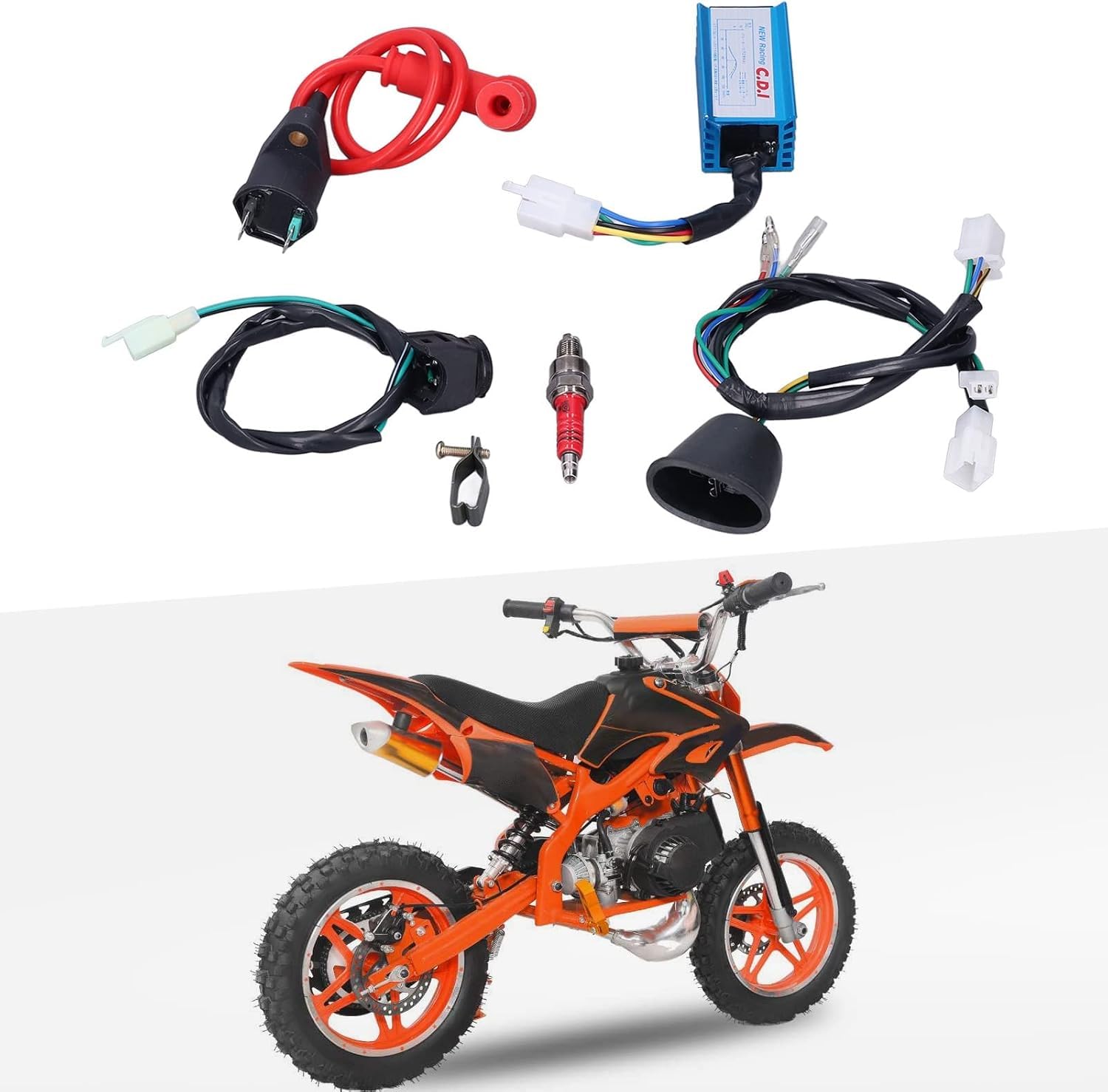 Aramox CDI Zestaw Cewki Zapłonowej, Okablowanie Cewka Zapłonowa CDI Zestaw świec Zapłonowych Pasuje do ATV Motor Terenowy