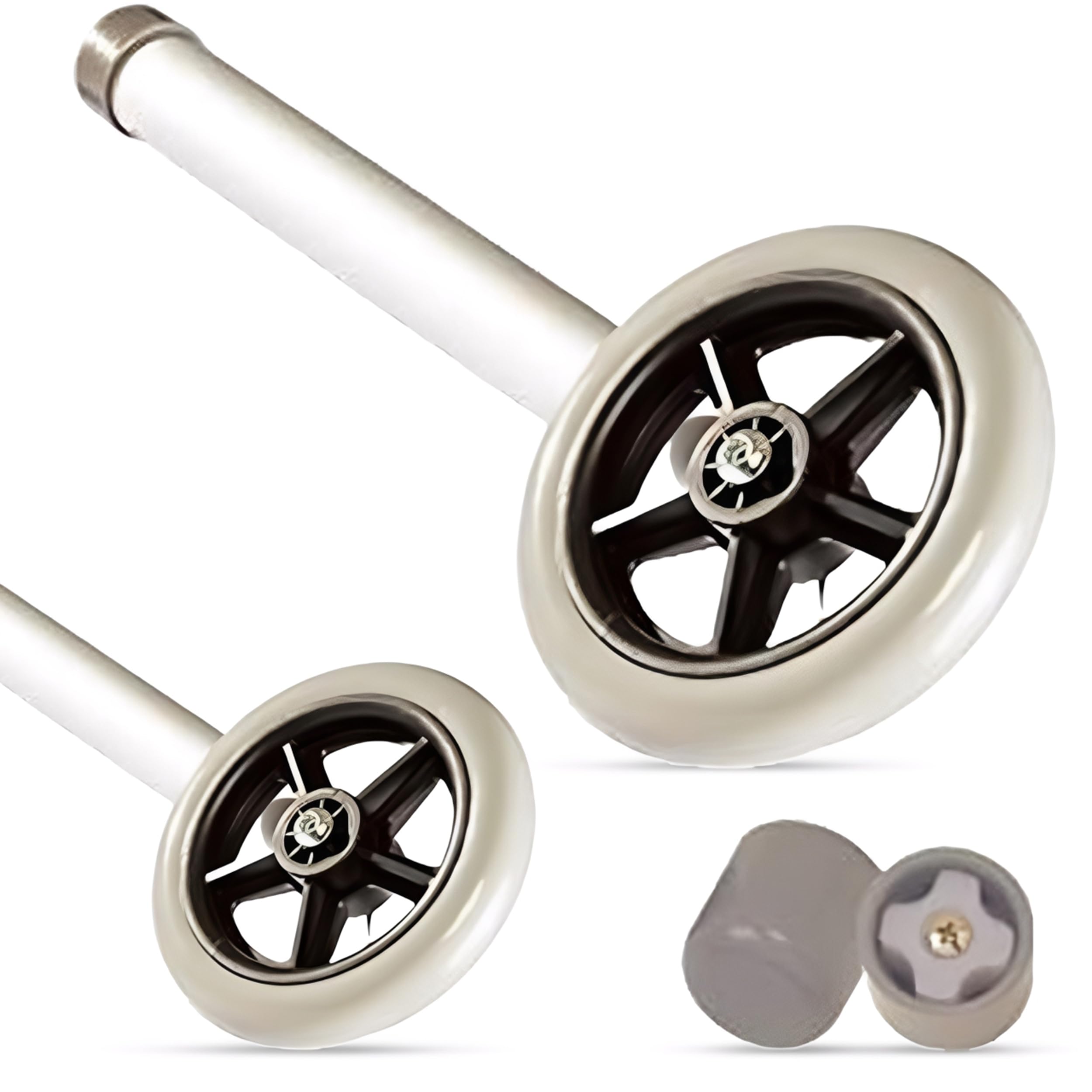 HEALTHLINE 5" Walker Wheels Replacement Kit, Universal Replacement Wheel Kit for Walkers with Pair of Walker Ski Glides, 5 Inch Wheels Trading