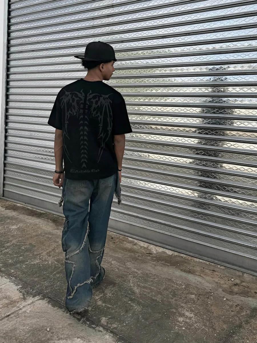 Y2k Magic Wing Graphic Heavy Letters Tee Streetwear Suede Oversized Unisex Shirts Tops - Image 3