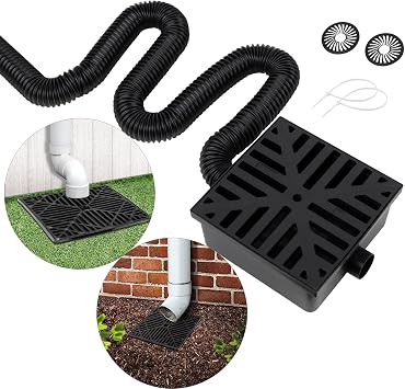 Catch Basin Downspout Extender, Gutter Downspout with Flexible Pipe, No Deep Dig Low Profile Catch Basin 10"10" Protect House Foundation