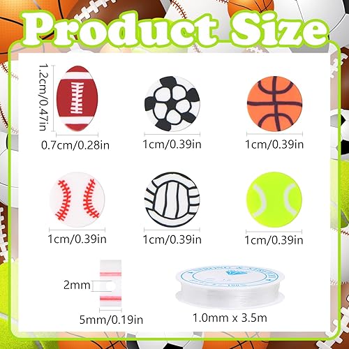 Miniatura 2 de EVERMARKET 300 cuentas de bolas deportivas de arcilla polimérica a granel, béisbol, fútbol, baloncesto, voleibol, rugby, tenis, cuentas para