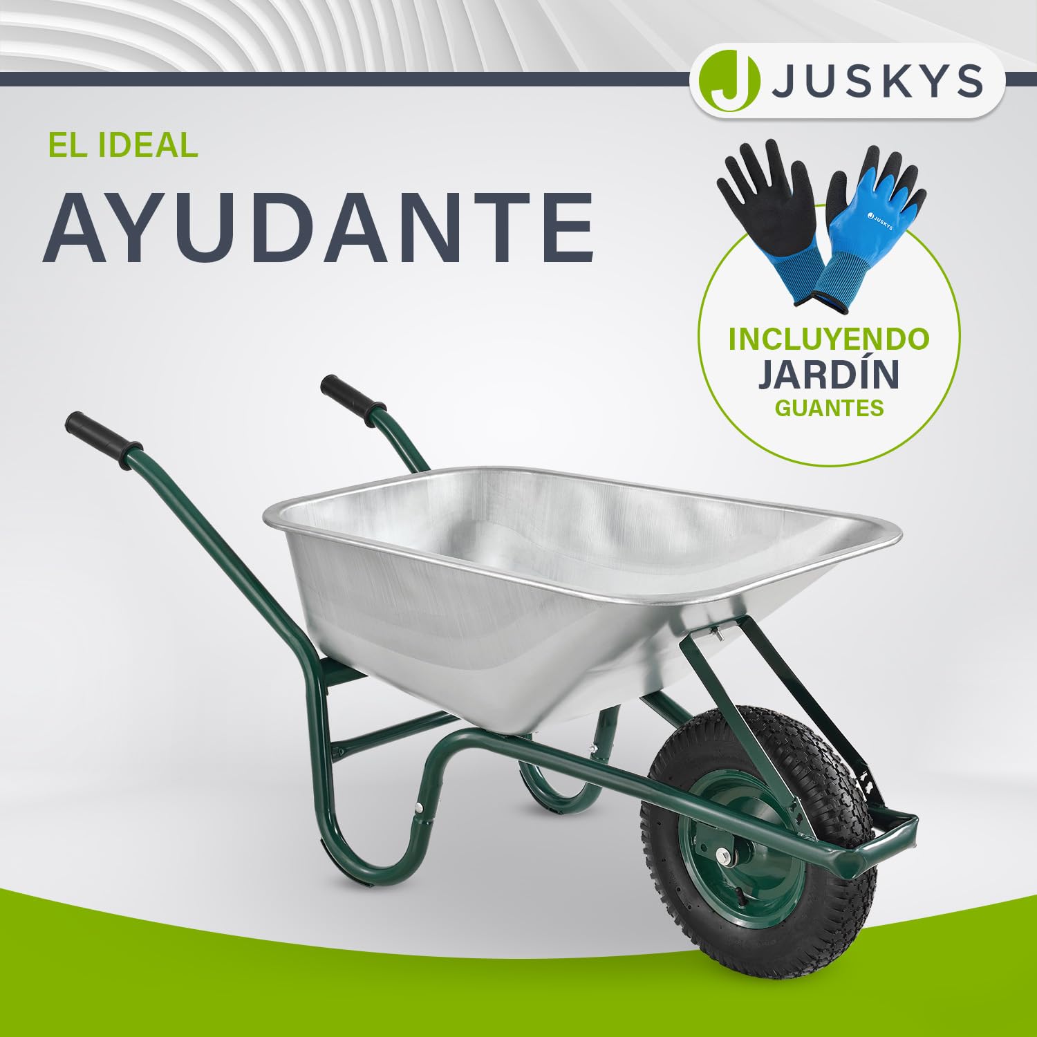 Juskys Carretilla de jardín | 100 litros de Volumen | 210 kg | Neumáticos con llanta metálica | Cubeta galvanizada | Carretilla de jardín Carretilla de Transporte