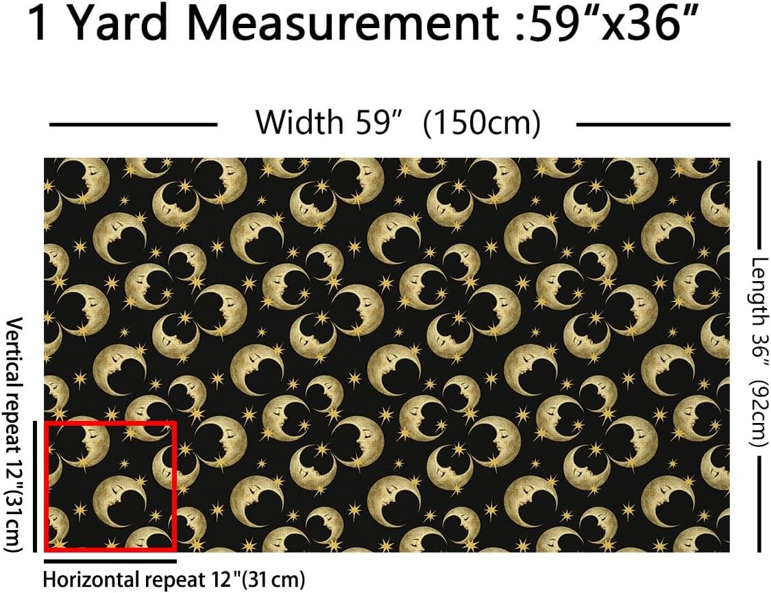 Exotic Moon Fabric by The Yard Glitter Starry Stars Decorative Fabric for Kids Teens Adults Western Boho Style Fabric for DIY Upholstery and Home Accents 3 Yards,108" L x 59" W Yellow Black