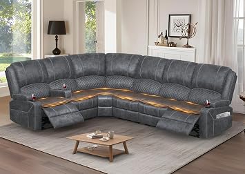 6 Seater Reclining Sofa Set, Modern Living Room Couch Set Velvet,Grey
