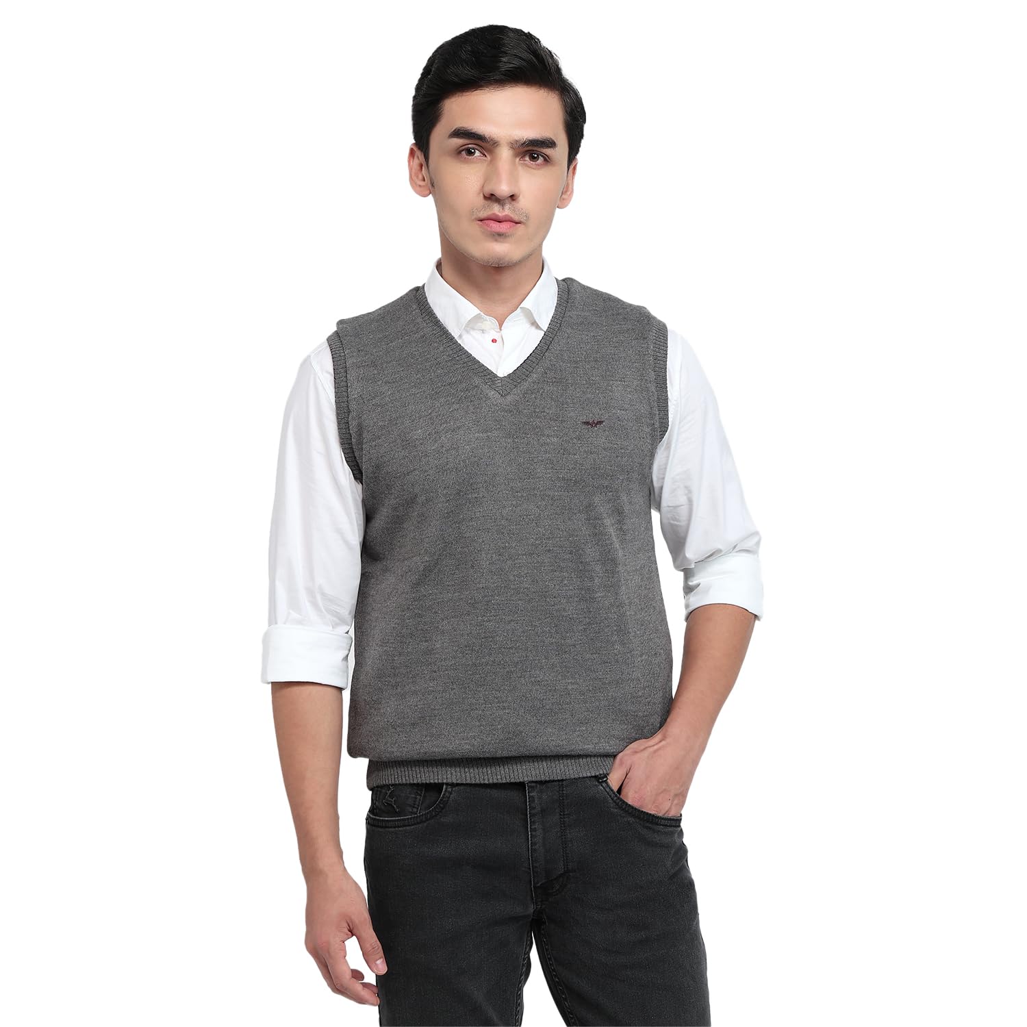 park avenue Men Reguler Fit Reversible Pattern Acrylic Wool Blend V Neck Full Sleeve Casual Winter Wear Grey-picture-45