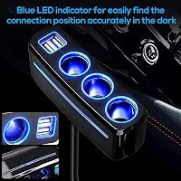 Linkstyle 120W autós szigarettagyújtó adapter 3 aljzat 2 USB port LED lámpával 3