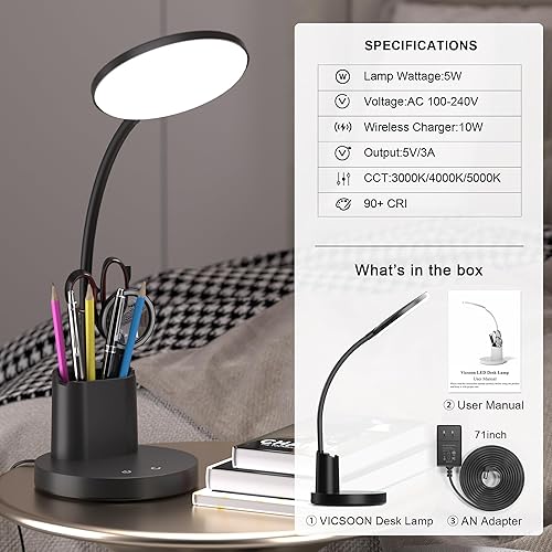 Miniatura 7 de Lámpara de escritorio, lámpara de escritorio LED para oficina en casa, lámpara de mesa táctil con 3 modos de color, brazo ajustable de 360, luz de