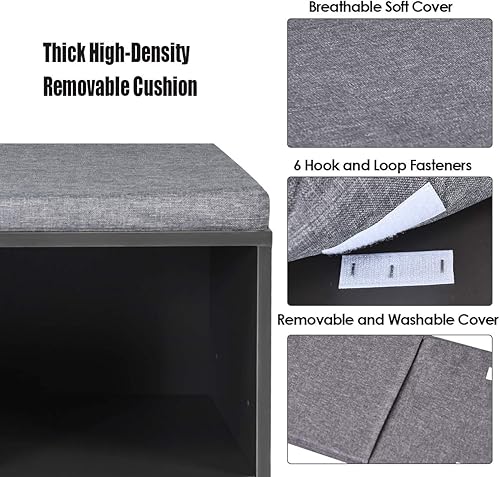 Miniatura 6 de DORTALA Banco de zapatos con cojines acolchados, armario de almacenamiento de 10 cubos con estantes ajustables, banco de almacenamiento de zapatos