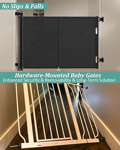 Miniatura 10 de Puertas retráctiles mejoradas para bebés de 71 pulgadas con diseño de tira reforzada para evitar que se arrastren, puerta retráctil de 34 pulgadas