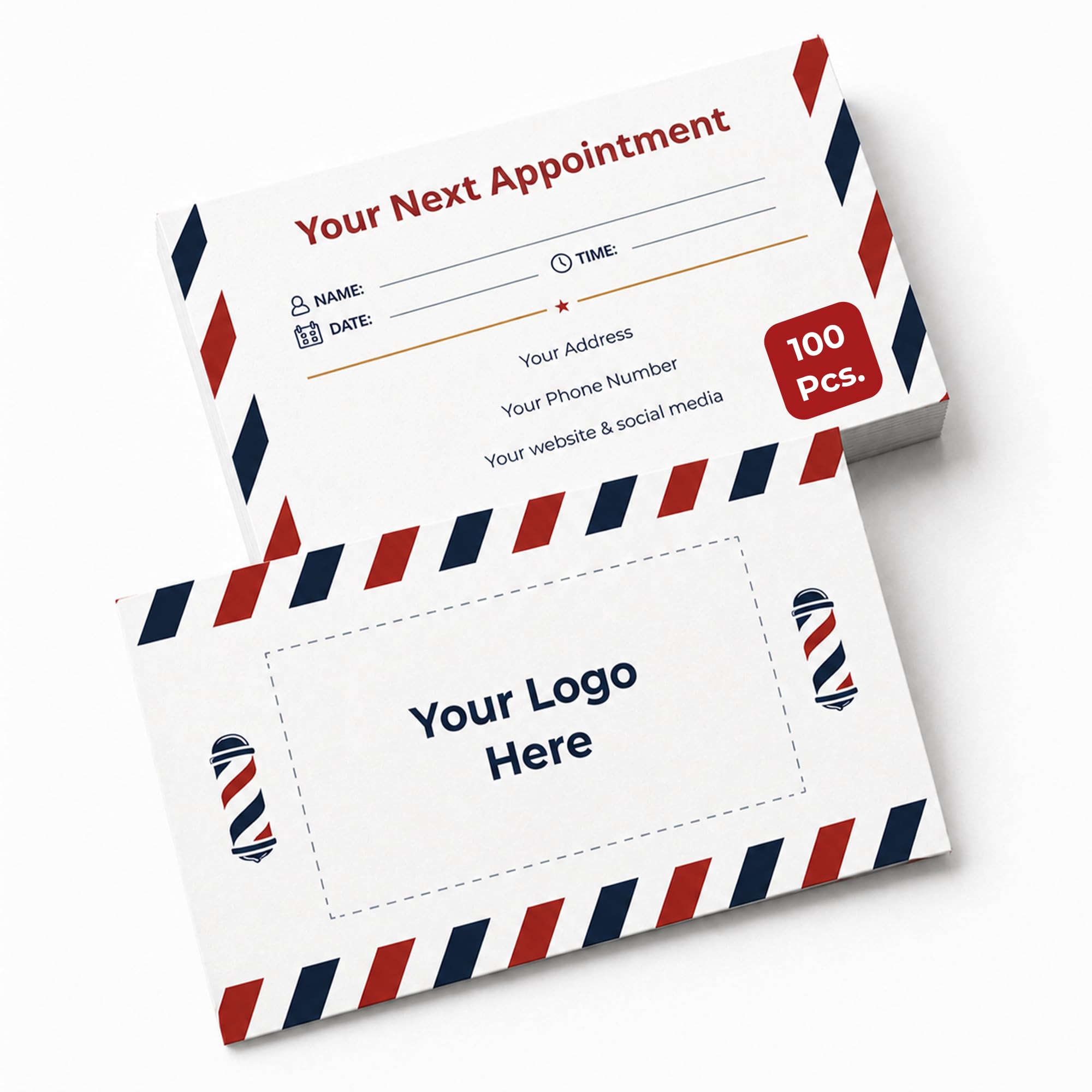 Personalised Appointment Cards for Barbershops, Add Logo, Design or Text, 100 Pack, 324 GSM, 85 x 55 mm, Double-Sided Printing, Appointment Reminder Cards for Local Businesses and Shops