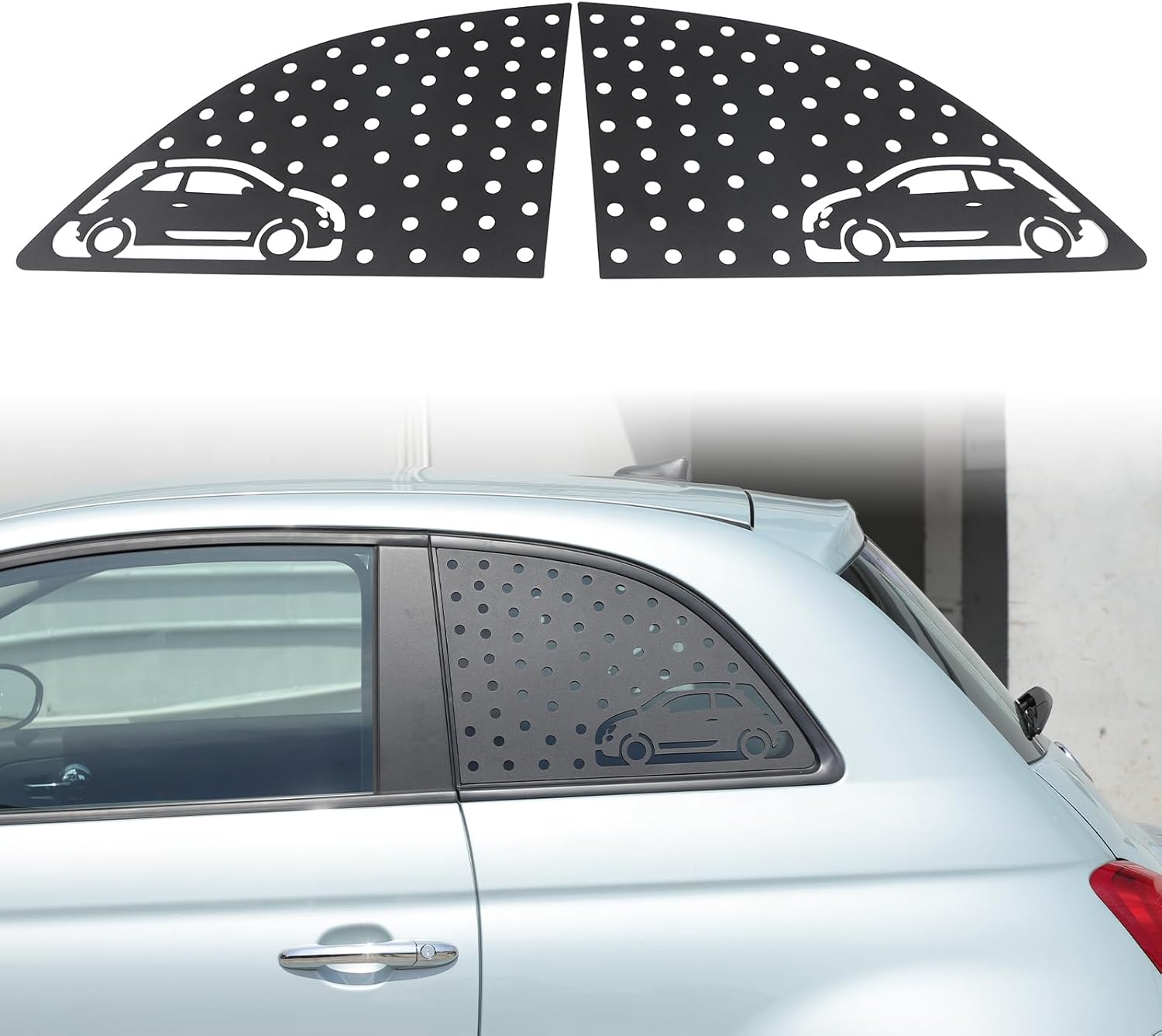 Window Louvers Air Vent Grill Trim Compatible with Fiat 500 2007-2025,Aluminum Alloy Rear Side Window Louver Scoop Sun Shade Cover Exterior Decoration Accessories 2PCS (Black)