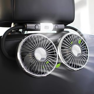 Car Fan, 12V Cooling Fans for Backseat with Little Night Light, Headrest 360° Rotatable Dual Head Back Seat Fan 3 Speed Adjust Vehicles Rear Seat Air Fan for Sedan SUV RV