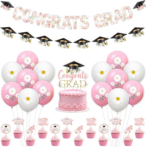 Jollyboom Floral Graduation Party Decorations Girl, Congrats Grad Floral 2026 De