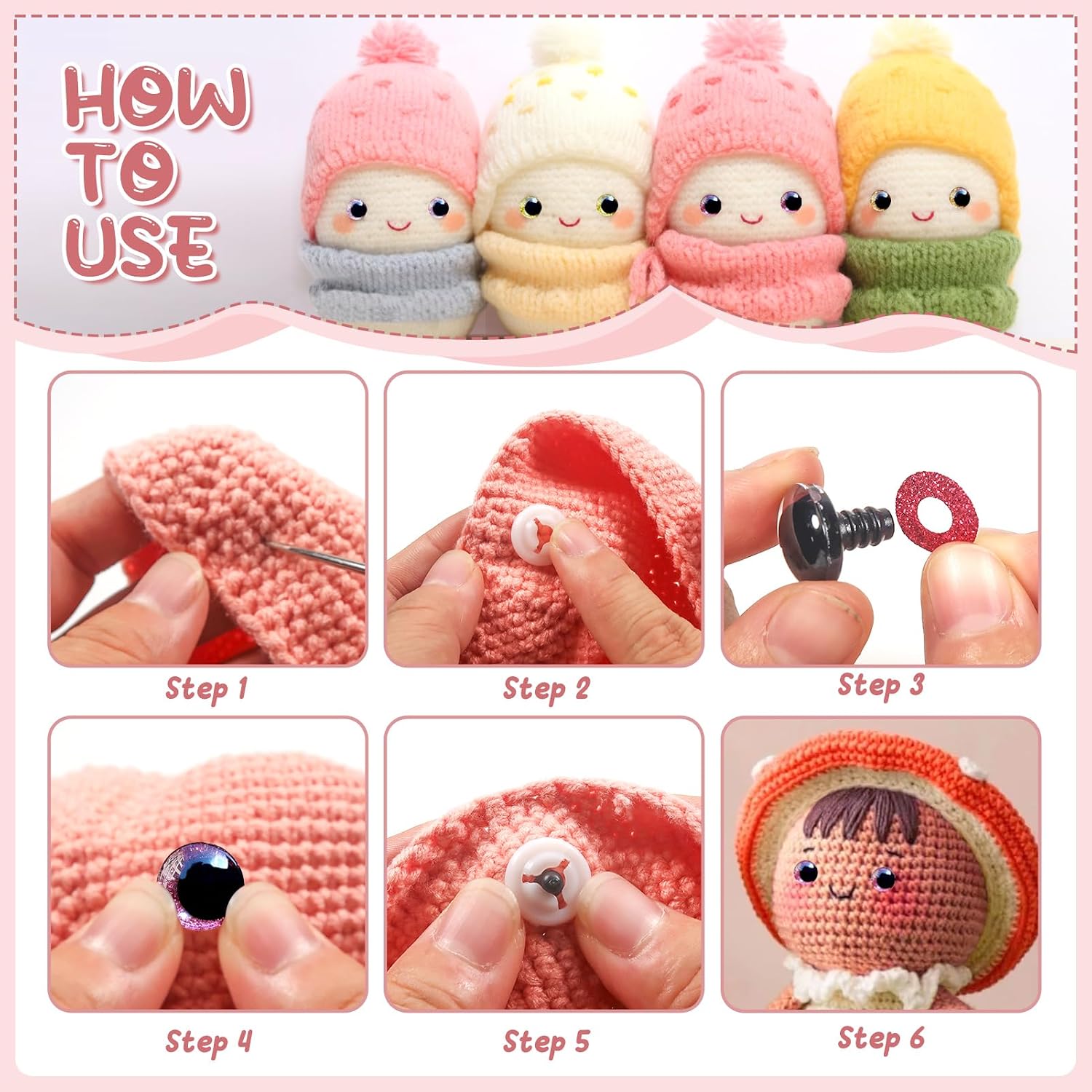 TOAOB 32 Set Glitter Safety Eyes for Amigurumis 16mm Crochet Doll Eyes