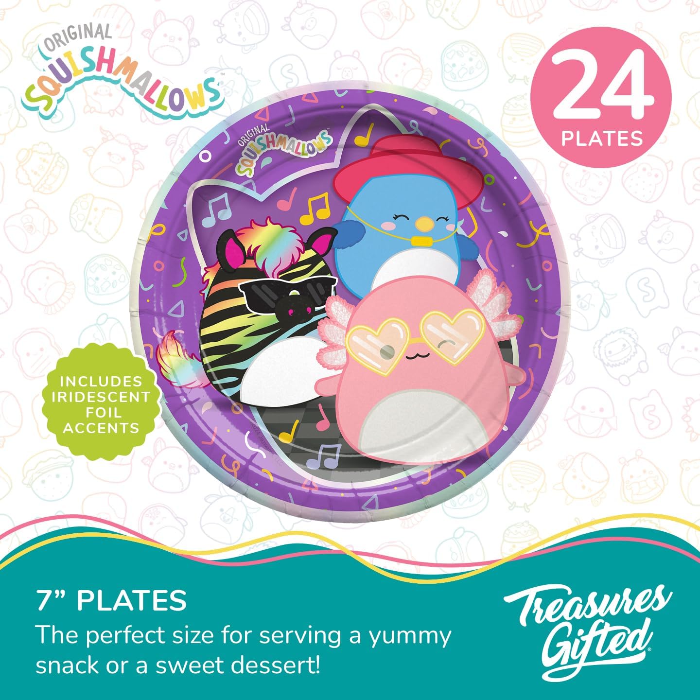 Treasures Gifted Officially Licensed Club Squishmallows Party Supplies - Serves 24 Guests - Dinnerware Starter Set Squishmallows Birthday Decorations - Plates and Napkins Set