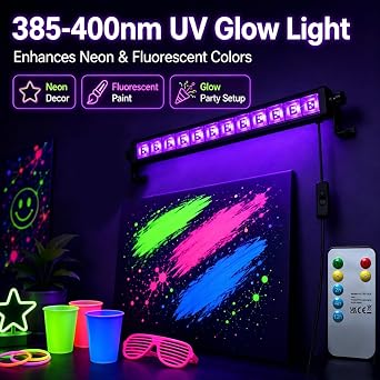 45W LED Black Light Bar & Remote, 4 Pack Dimmable Timer Blacklight