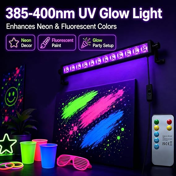 45W LED Black Light Bar & Remote, 4 Pack Dimmable Timer Blacklight