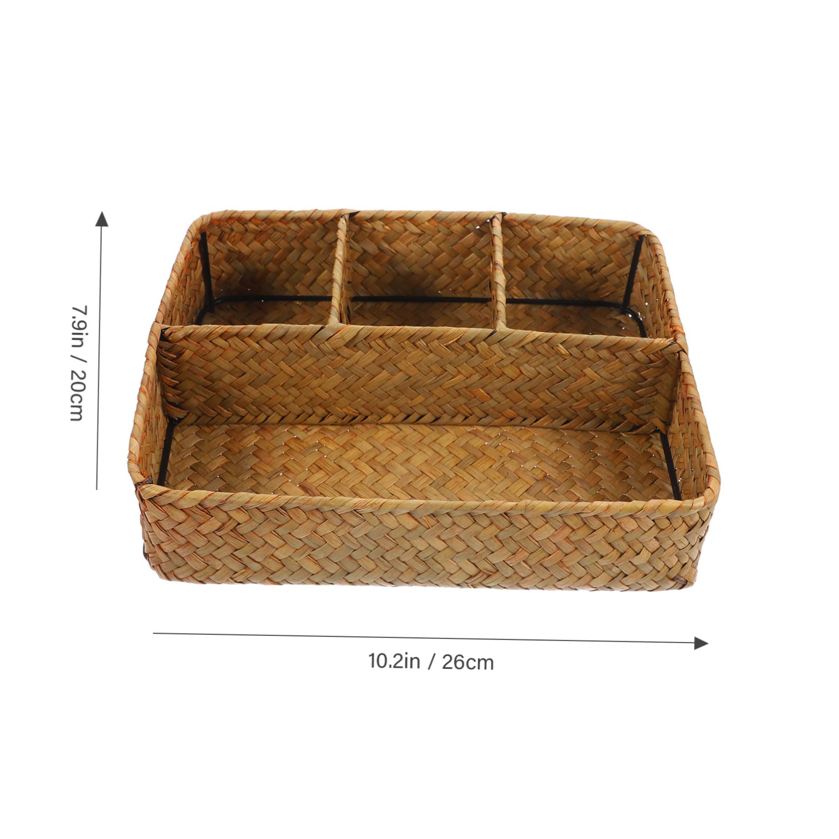 GRIRIW Desktop Storage Basket Toy Baskets Desktop Woven Basket Coffee Bar Organizer Station Storage Baskets Fruit Basket Rattan Baskets Woven Sundries Basket Seaweed Yellow