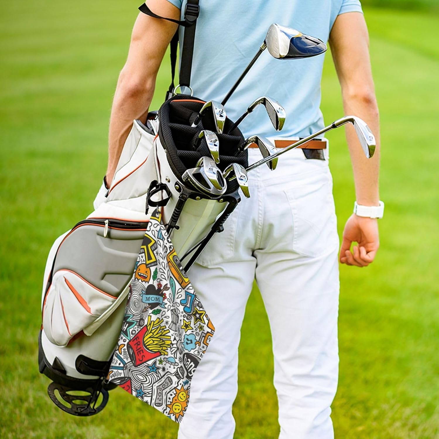 Comic Art Print Microfiber Golf Towel with Clip Funny Golf Accessories Golf Gifts for Men Women Club Towels image 5