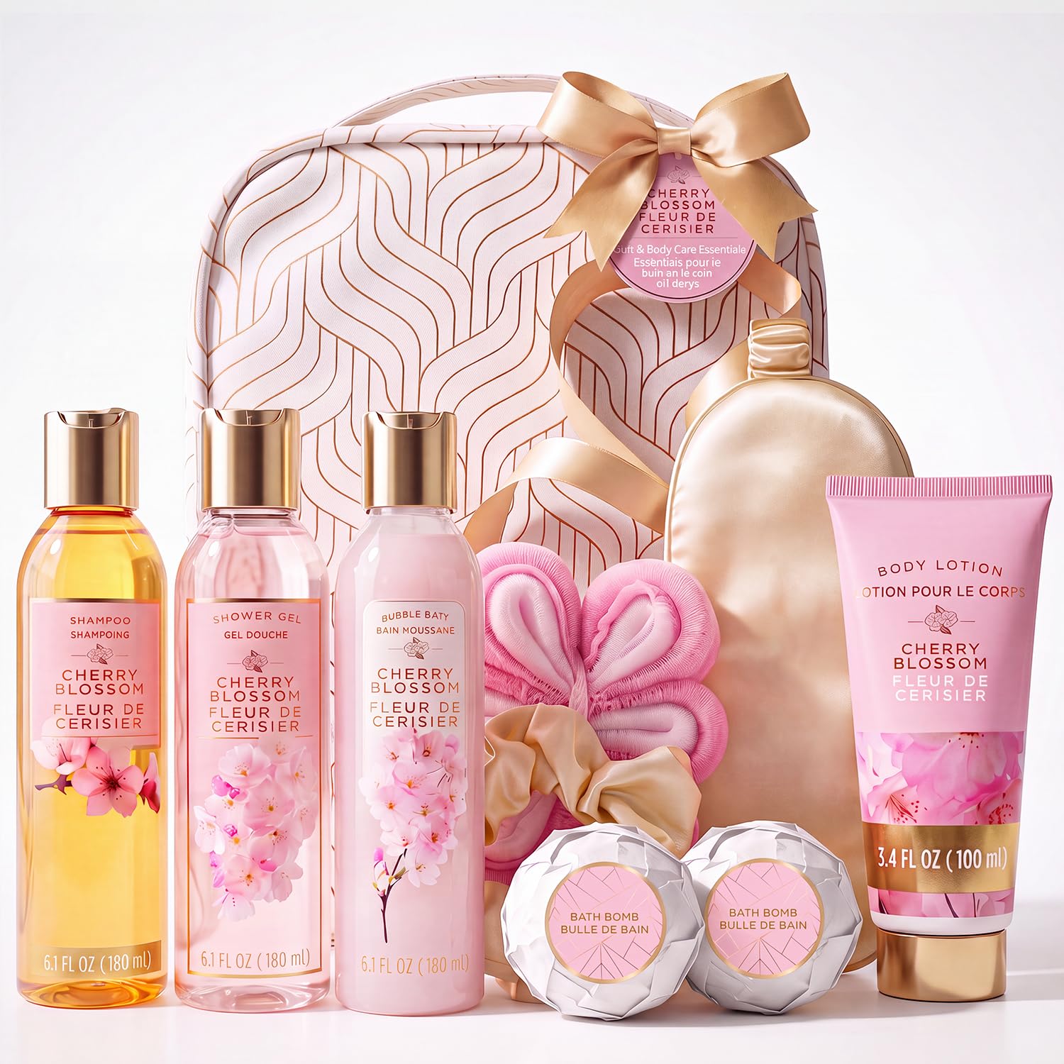 BODY & EARTH Regalos para mujeres, 8 piezas, máscara de ojos de cereza, baño de espuma, gel de ducha, sales de baño, loción corporal, regalo de cumpleaños para mujeres, regalos para mamá, novia, día