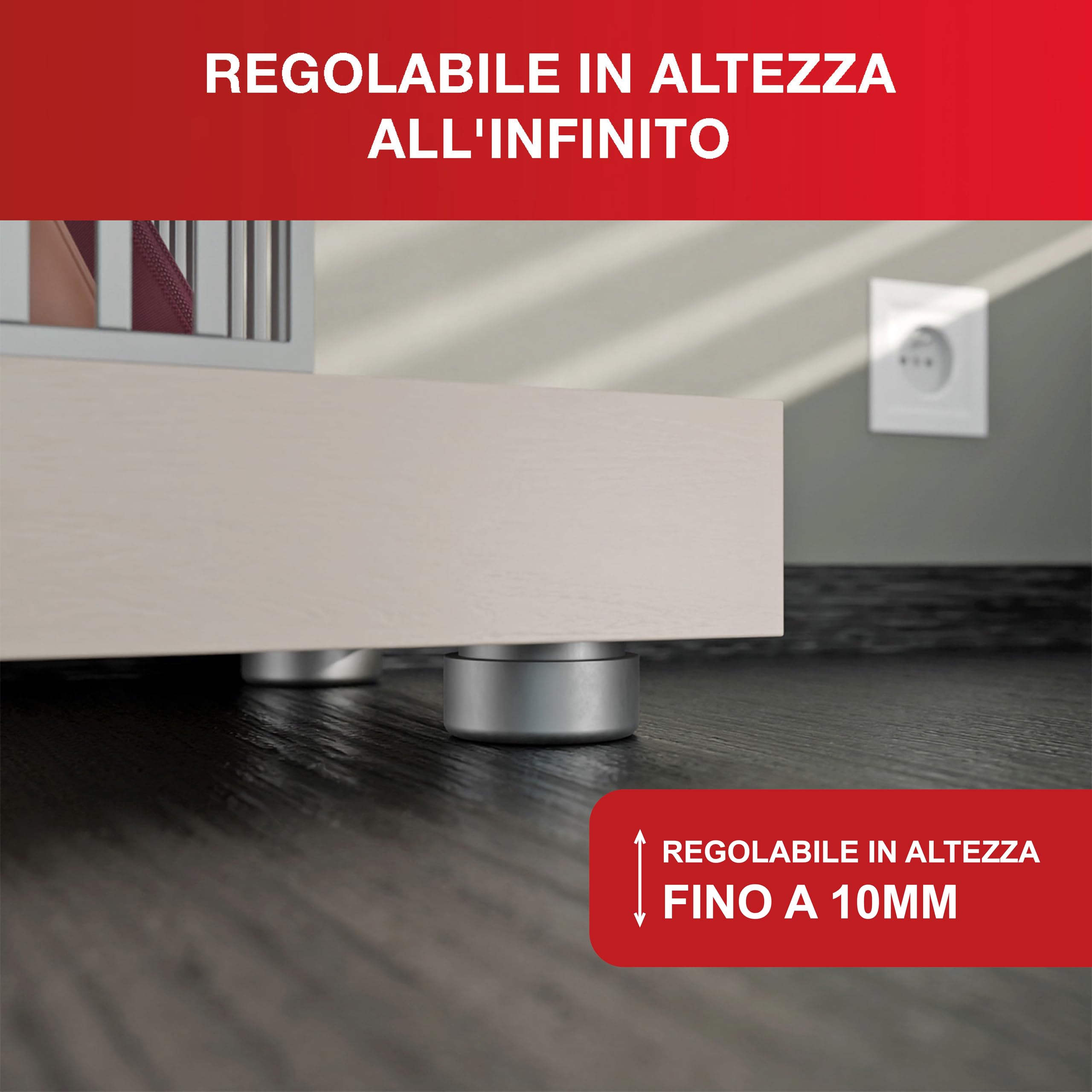 Piedini Regolabili Per Mobili LouMaxx - Set Di 4, Diametro 53,5 Mm, Nero - Foto 6