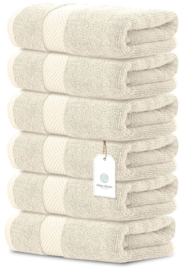 White Classic Luxury Ivory Hand Towels - Soft 100% Turkish Cotton | Highly Absorbent Hotel spa Bathroom Towel Collection | 16x30 Inch | Set of 6 by White Classic - Image 2