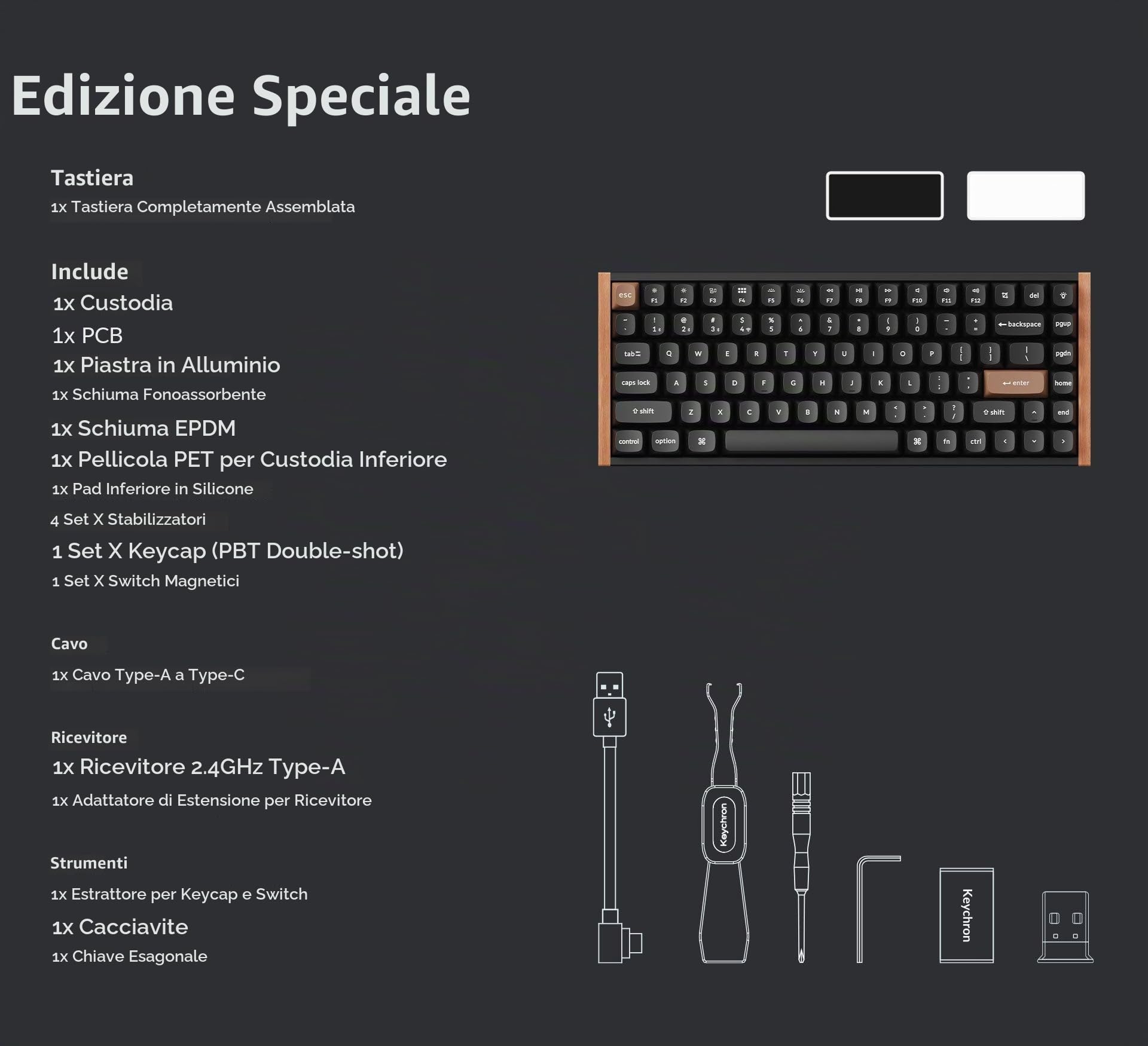 Keychron K2 HE Special Edition Black – Tastiera Wireless 75% ISO-IT con Switch Magnetica Gateron Double-Rail, Keycaps OSA PBT, Rapid Trigger, RGB e QMK Nera