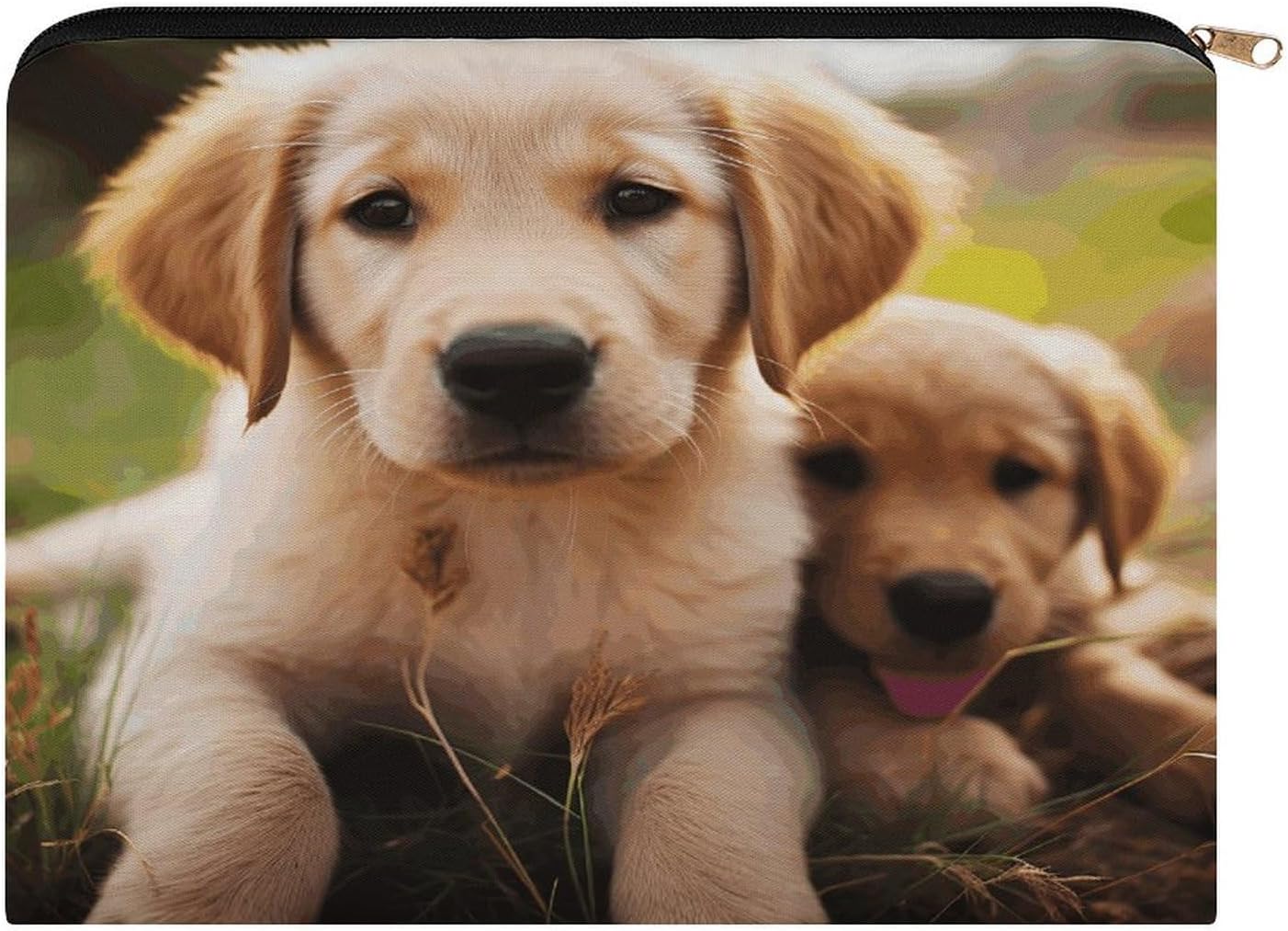 Cute Golden Retriever Puppy Makeup Bag Fashion Large Capacity Cosmetic Bag Luxury Polyester Travel Toiletry Bags Cute Zipper Pouch Aesthetic Accessories Storage Bags for Women & Gifts