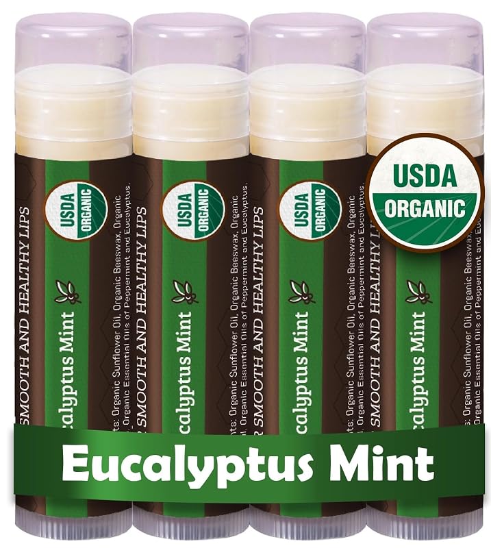 Earth's Daughter Organic Eucalyptus Mint Lip Balm - Moisturizing 4-Pack