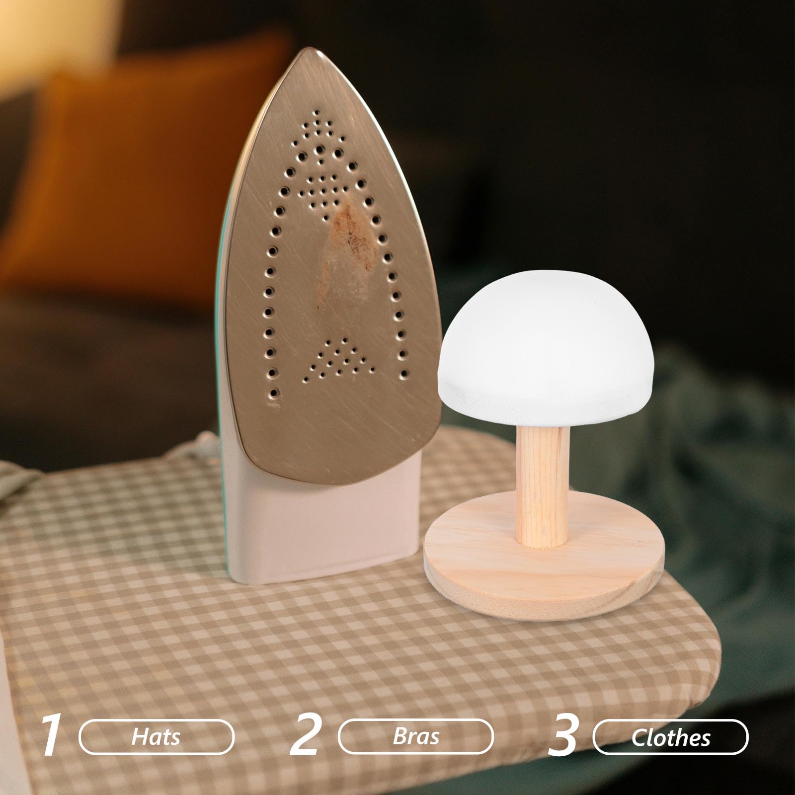 Lurrose Asse da Stiro Portatile in Legno Piccolo con Cuscino Imbottito per Polsini Maniche e Colletti Sgabello Ergonomico Compatto per Stiratura di Reggiseni e Accessori per Uso