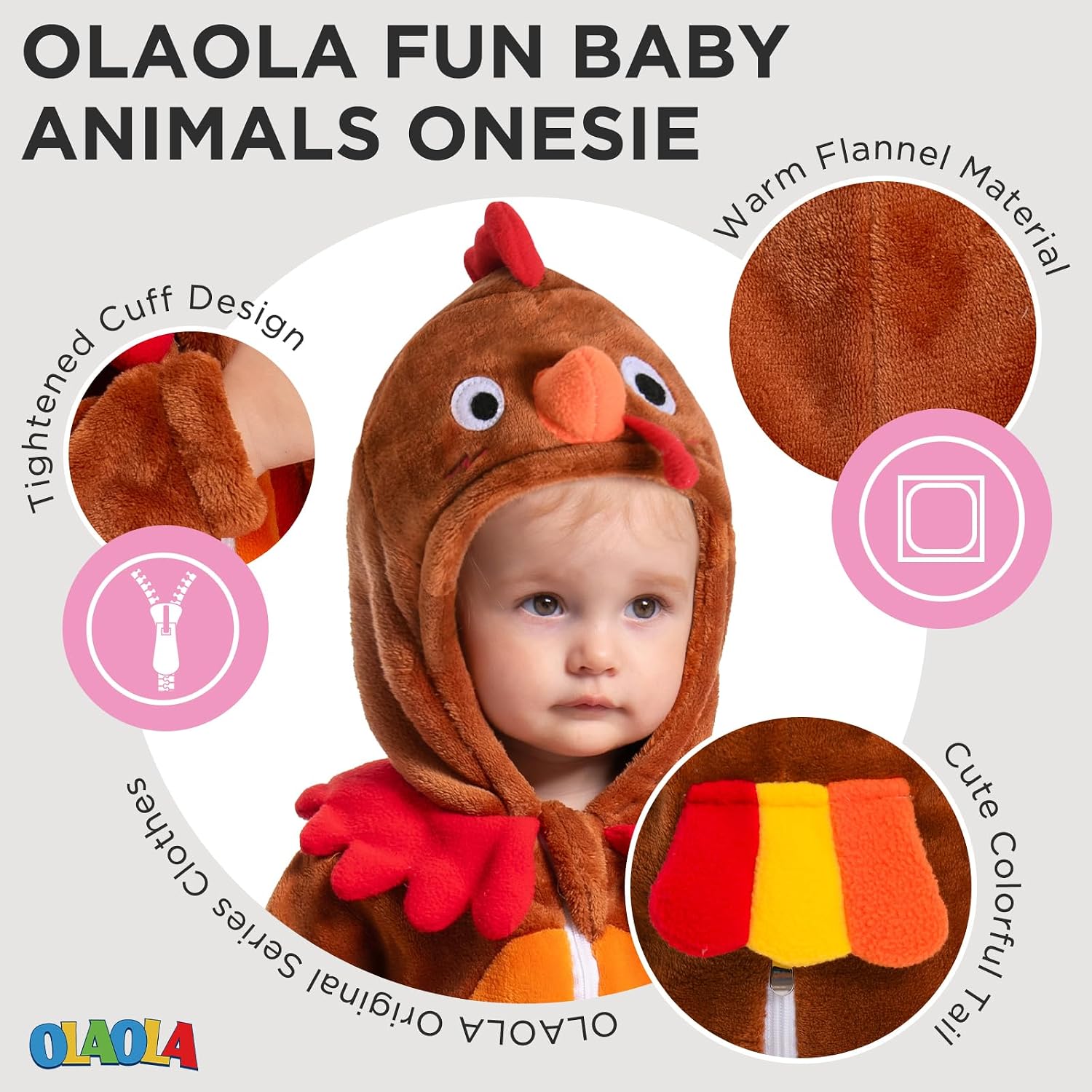 OLAOLA Baby Animal Costume Onesie, Unisex Toddler Romper, Plush Dress Up Infant Outfits Halloween Cosplay Jumpsuit