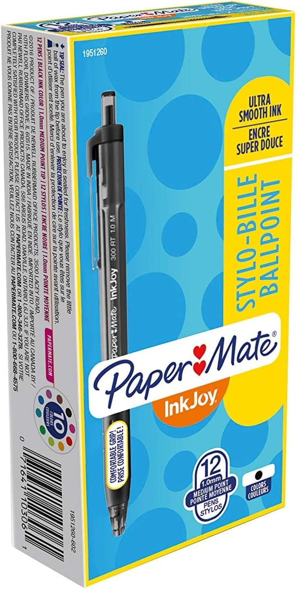 InkJoy 300RT Retractable Ballpoint Pens, Medium Point, Black, Box of 12 (1951260), Pack of 6 (6)