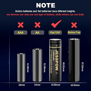3300mAh High Drain 3.7 V 18650 Rechargeable Battery Flat top with Charger, Long Lasting Batteries for Flashlight, Camera, Small Fan (4 Pack)