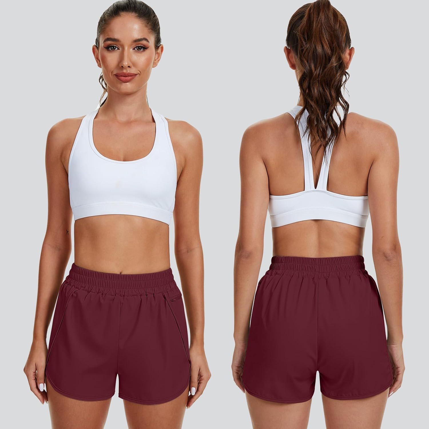 Coume 3 Pack Women's Running Shorts with Pockets Quick Dry Elastic Waist Athletic Workout Gym 1.75" Shorts with Liner