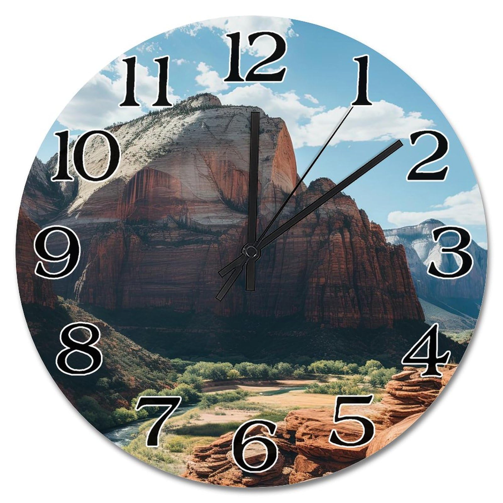 Horloge murale paysage Zion en bois pour décorer un salon style ferme