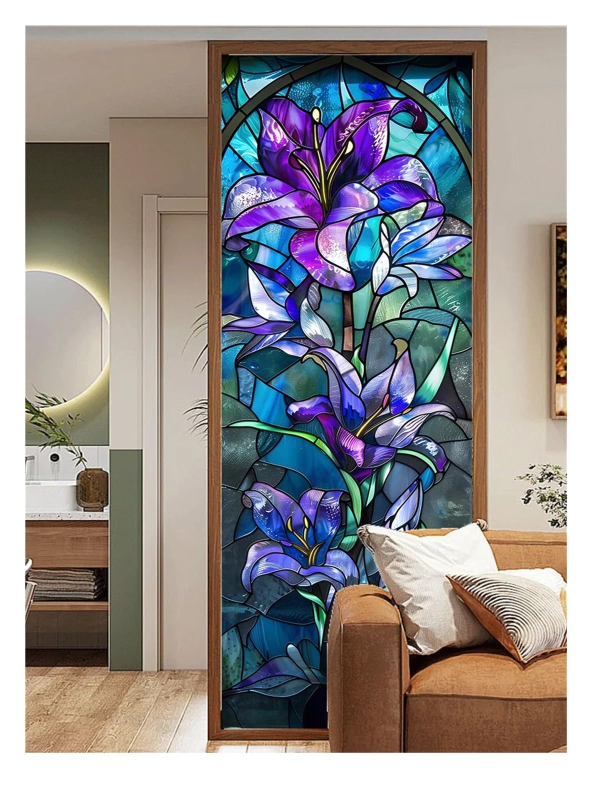 Stained Glass Window Film Exquisite Flower Anti Peeping Glass Film, Electrostatic Frosted To Cover Privacy Stained Glass Window Tint Film Window Film(AZ042,40x120cm)