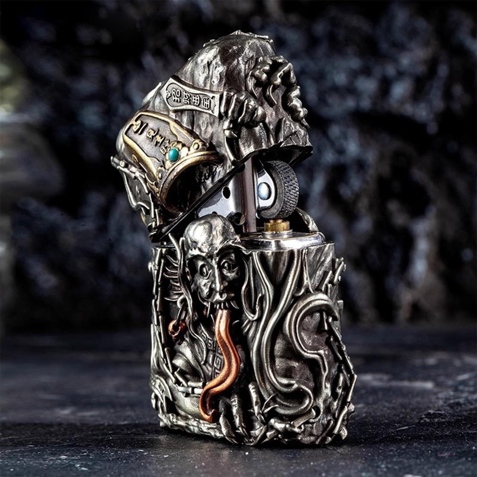 Briquet portable à l'ancienne - En laiton - Coupe-vent - Double face - Pour homme