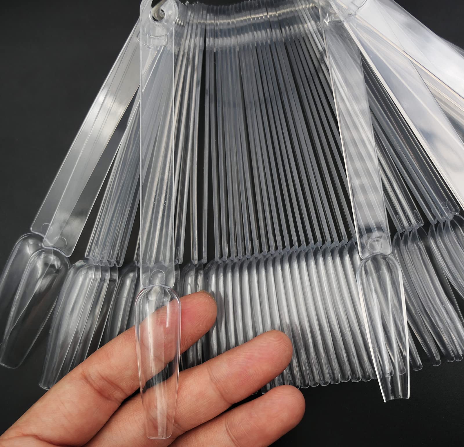 150 unidades de palillos largos de ataúd de uñas Vanish Polish Color Design Display Stick Tips Ballerina Fan Cards Nails Herramientas de práctica artística con anillos 4