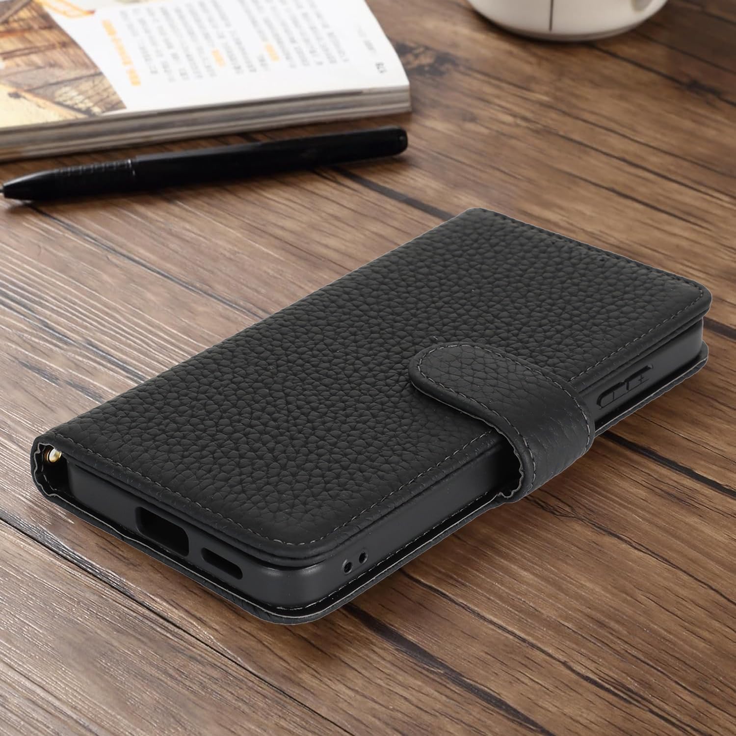 Zouzt Case for Samsung Galaxy S24 6.2" Genuine Leather Wallet Case with 4 Card Slot, RFID Blocking Card Holder Magnetic Flip Folio Kickstand Shockproof Phone Cover Women Men - Black