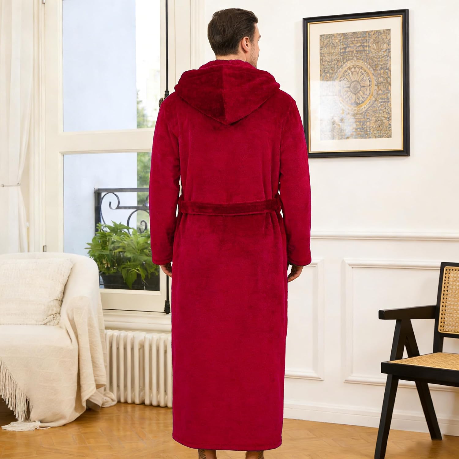 U2SKIIN Mens Robe with Hooded, Full Length Thickened Plush Robe Big and Tall Bathrobe - Image 2