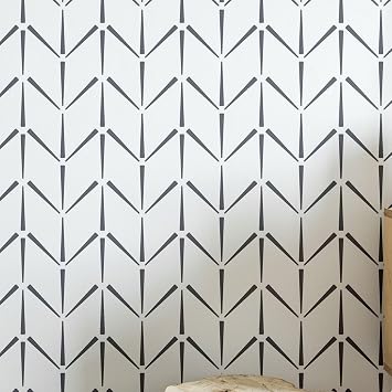 STENCILOGY / SEN - 22" x 39" XL Wall Stencil, Vintage Chevron Herringbone Stencil, Large Allover Wall Stencils for Painting, Large Ethnic Geometric Wall Stencil